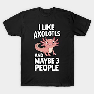 I Like Axolotls And Maybe 3 People Axolotl Salamander Funny Humour Gift For Axolotl Lover T-Shirt